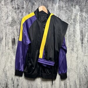 Stacy Adams Tracksuit Men Medium Purple Gold Warm Up 2 Piece Jacket Pants